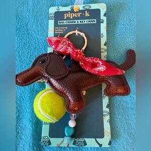 Brown Dachshund Keychain with Red Bandana